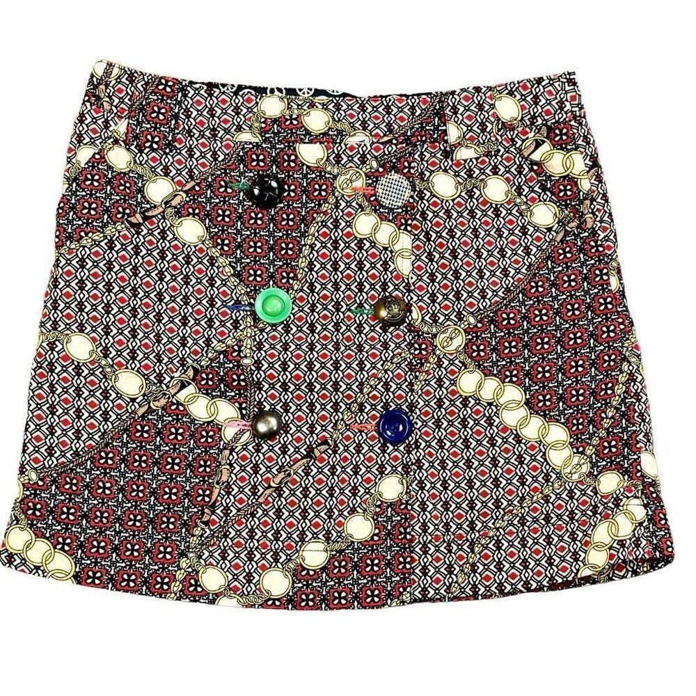 Ivy Jane Geometric Print Button Embellished Pockets Skirt 4